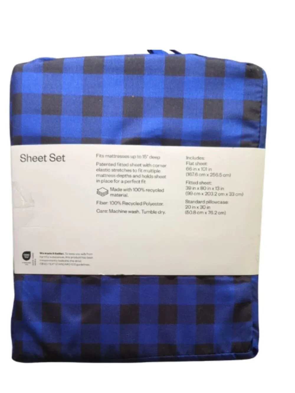 Room Essentials Twin XL Sheet Set Blue Black Gingham Microfiber Dorm